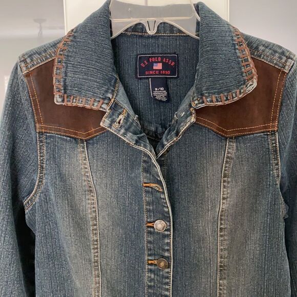 U.S. Polo Assn. Vintage 80s Disco Denim Long Sleeve Flare Leg Jumpsuit Size 9/10 - Picture 6 of 13